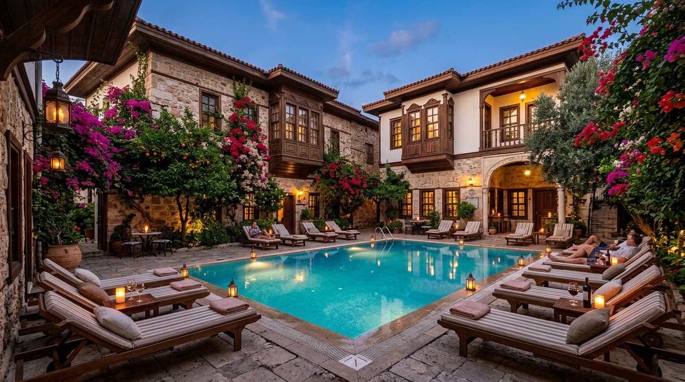 Tuvana Hotel Kaleiçi havuzlu tarihi konak avlusu
